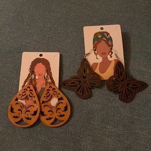 2x Lightweight  laser cut earrings dark & light with butterfly design